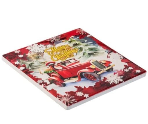 Suport patrat din ceramica pentru pahare, XMAS - imagine 2