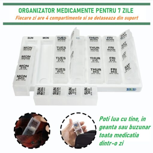 Organizator transparent, saptamanal, pentru medicamente