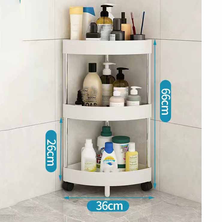 Raft de Colt Multifunctional pentru Baie si Bucatarie, pe Roti, 3 Niveluri – Alb - imagine 2