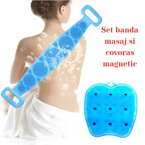 Set banda cu 2 fete pentru spalat si masaj + Covoras silicon cu magneti