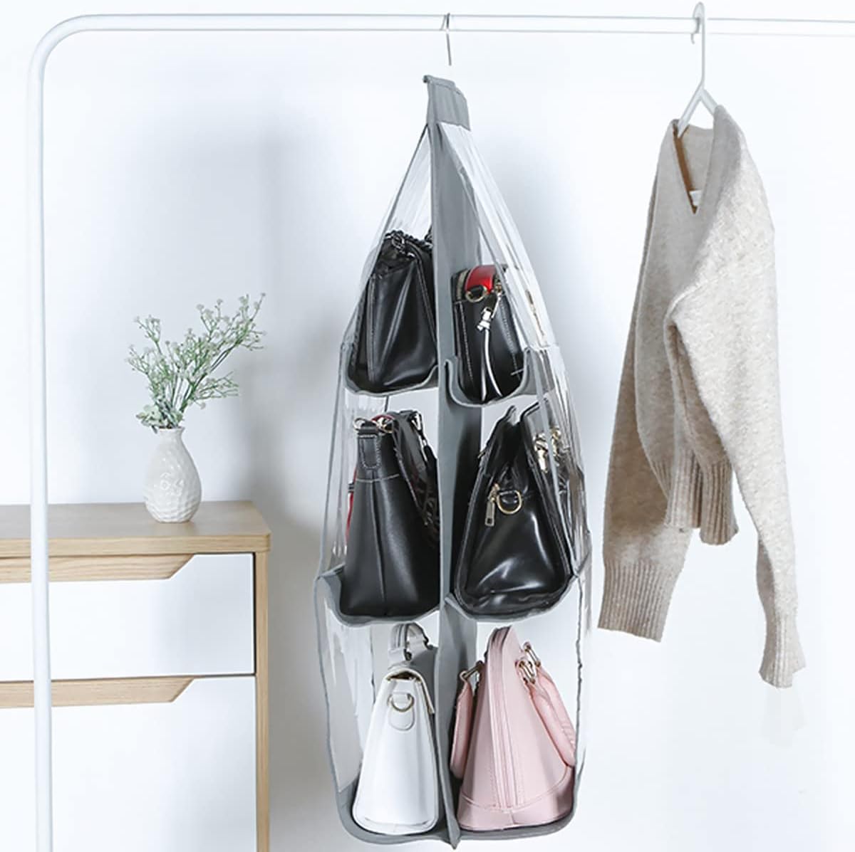 Organizator genti cu 6 compartimente transparente - imagine 2