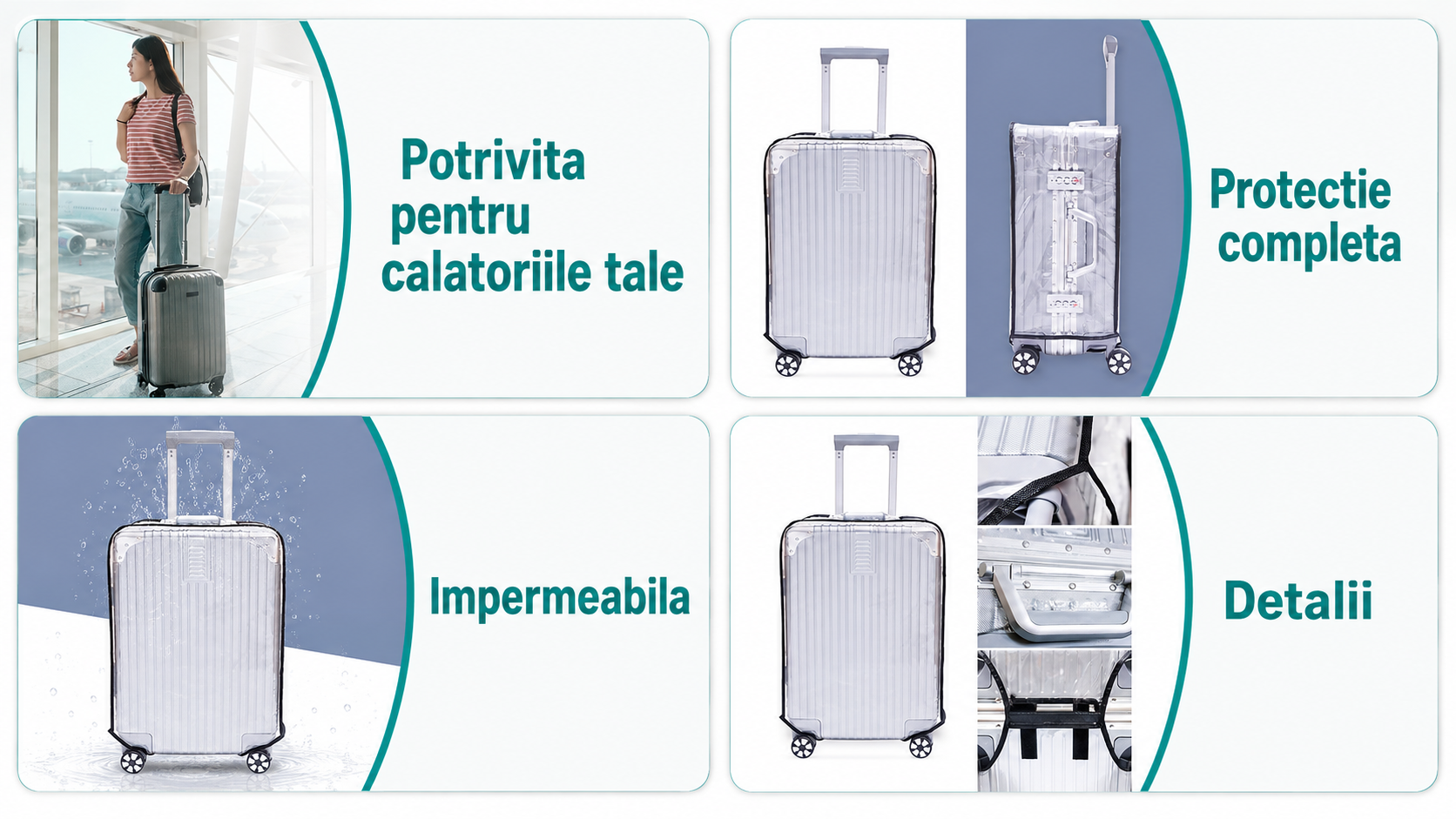Husa de protectie transparenta pentru valiza, impermeabil, M sau L - imagine 5