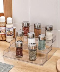 Raft organizator transparent in trepte pentru condimente, cosmetice si parfumuri