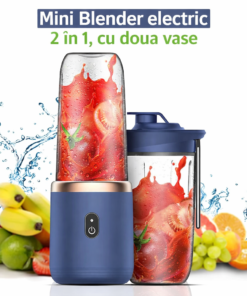 Mini Blender Portabil Portabil, 2 in 1- 6 Lame Inox, 2 x 400ml, reincarcabil – Smoothie & Shake Oriunde