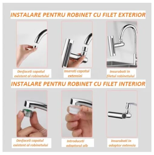 Adaptor-extensie rotativ pt. robinet, tip CASCADA, 4 tipuri de jet - imagine 14