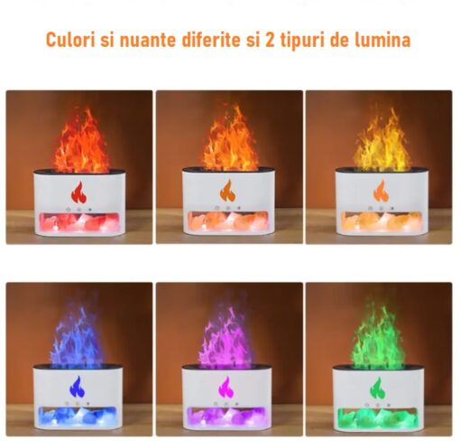 Umidificator FLAME cu ultrasunete, lumina colorata si sare de Himalaya - imagine 10