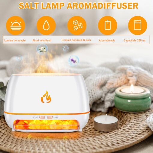 Umidificator FLAME cu ultrasunete, lumina colorata si sare de Himalaya - imagine 5