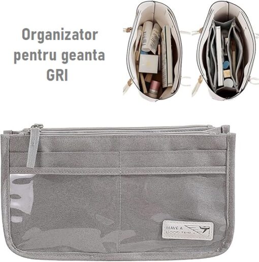 Organizator pentru geanta cu buzunare transparente, GRI