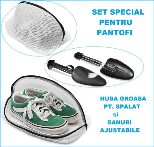 Set 2 sanuri ajustabile si husa pentru spalat pantofi