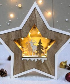 Stea decorativa luminoasa din lemn
