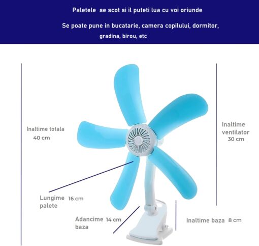 Ventilator reglabil cu palete si clips - imagine 4