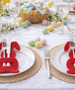 Set 4 Huse pentru Tacamuri – Decor Paste, Model Iepuras