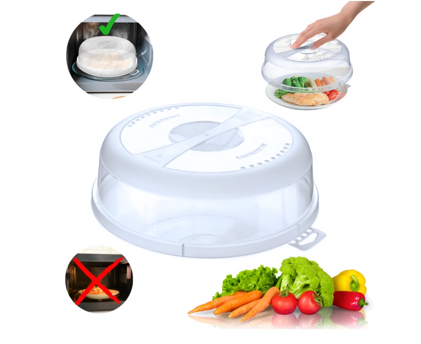 Capac Protector Microunde Universal 24.5 cm – Anti-Stropire, PP Fara BPA, Cu Orificii Abur, Reutilizabil, Transparent