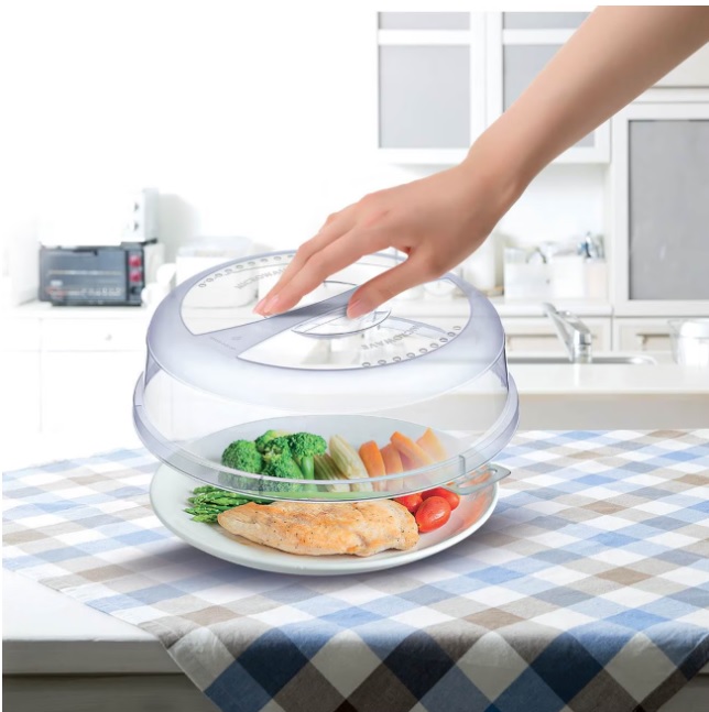 Capac Protector Microunde Universal 24.5 cm – Anti-Stropire, PP Fara BPA, Cu Orificii Abur, Reutilizabil, Transparent