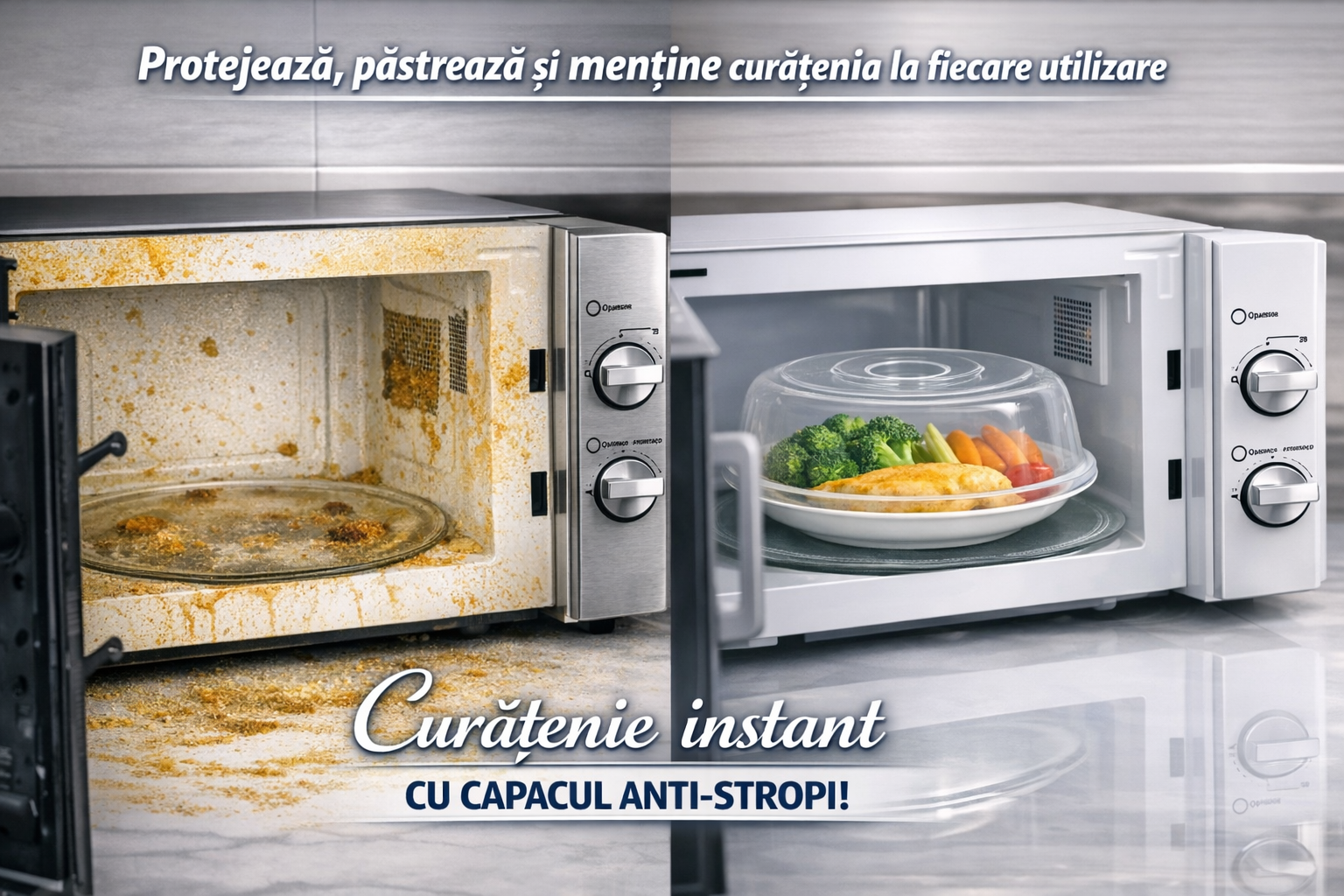 Capac Protector Microunde Universal 24.5 cm – Anti-Stropire, PP Fara BPA, Cu Orificii Abur, Reutilizabil, Transparent - imagine 2