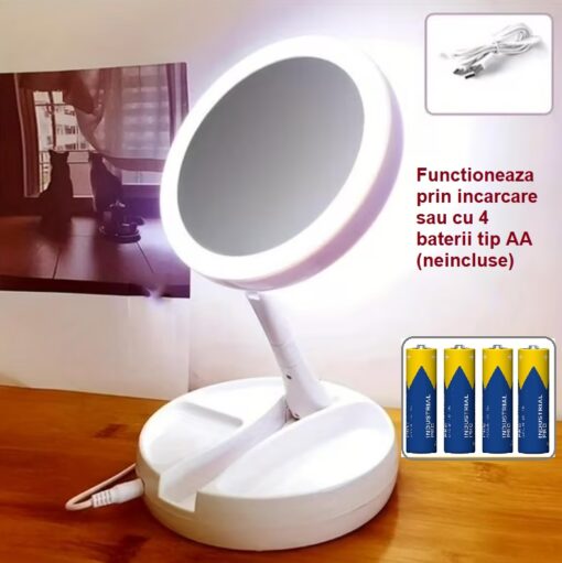 Oglinda cosmetica pliabila cu lumina LED si marire 10X - imagine 5
