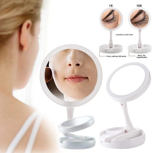 Oglinda cosmetica pliabila cu lumina LED si marire 10X
