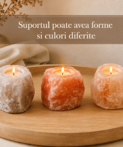 Suport lumanare din cristal de sare Himalaya, cca  7-9 cm – lumina calda si atmosfera relaxanta