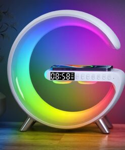 Boxa Smart 3 in 1 – Lampa LED Multicolora, Incarcare Wireless Fast Charge, Bluetooth, Alarma & Sunete Relaxante