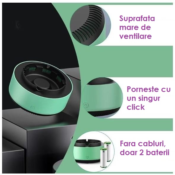 Scrumiera electrica Fara Fum, cu aspiratie 360°, fara cabluri - imagine 3
