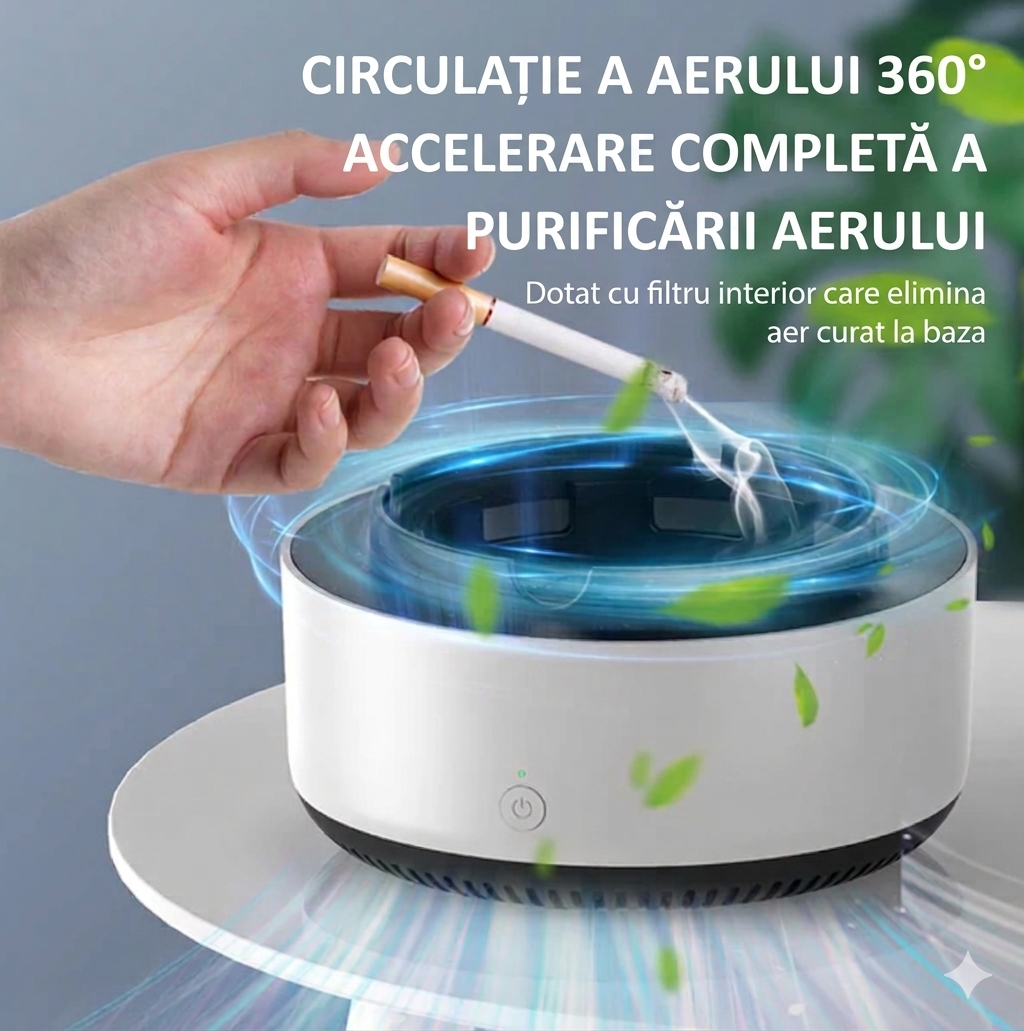 Scrumiera electrica Fara Fum, cu aspiratie 360°, fara cabluri