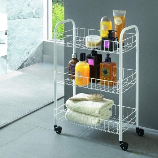 Carucior metalic, multifunctional cu 3 rafturi si roti