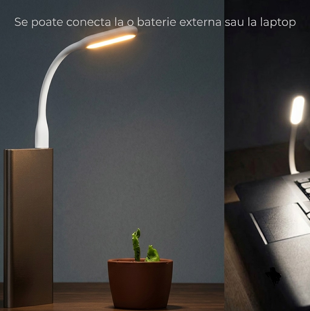 Mini Lampa LED USB, Flexibila pentru Laptop, Power Bank, Lumina Alba Rece, 1.2W - imagine 2