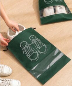 Saculet depozitare si transport incaltaminte, cu fanta transparenta, Impermeabil, Rezistent la praf, Ecologic, Textil, 36x27cm, Verde